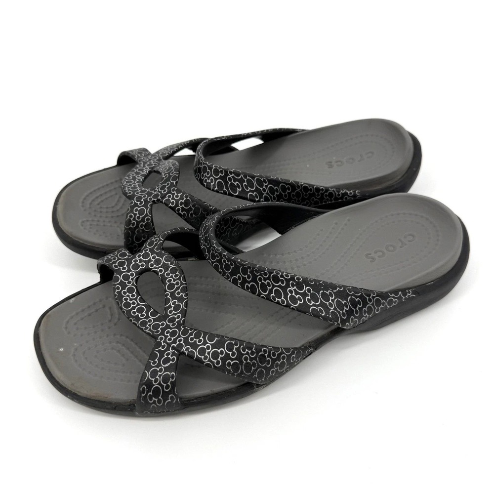 Crocs Meleen Twist Disney Mickey Mouse Black Grey Slide Sandals Womens 8
